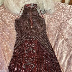 Halter Neck Keyhole Dress (wine red)